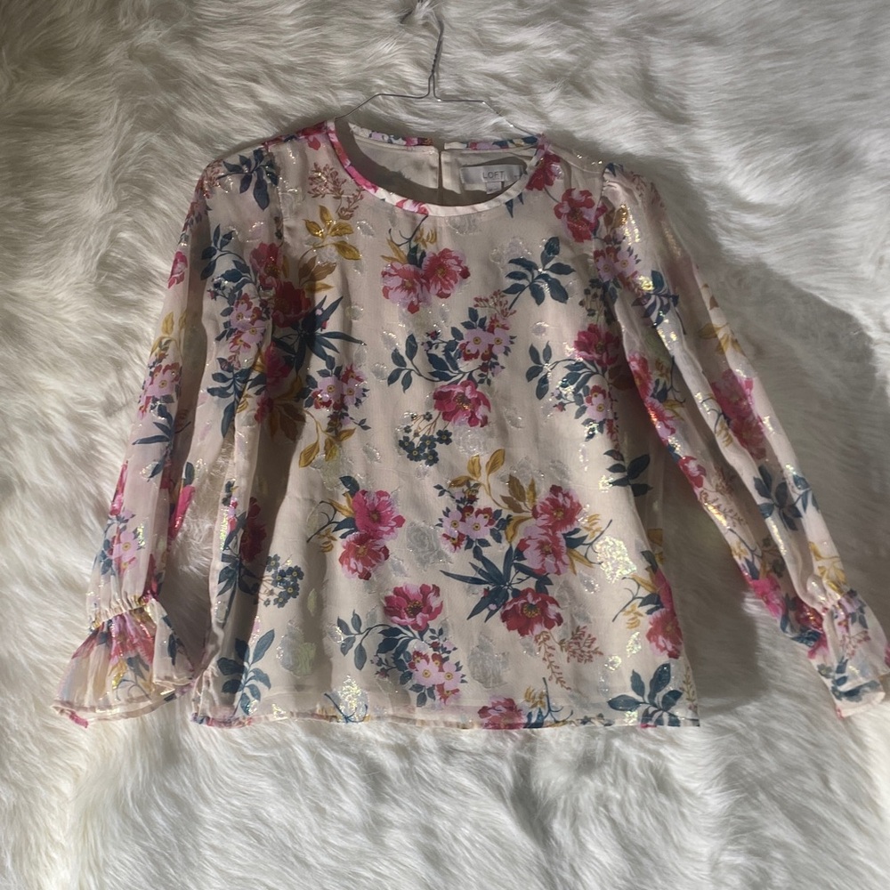 LOFT Kids Floral Blouse with Gold Accents